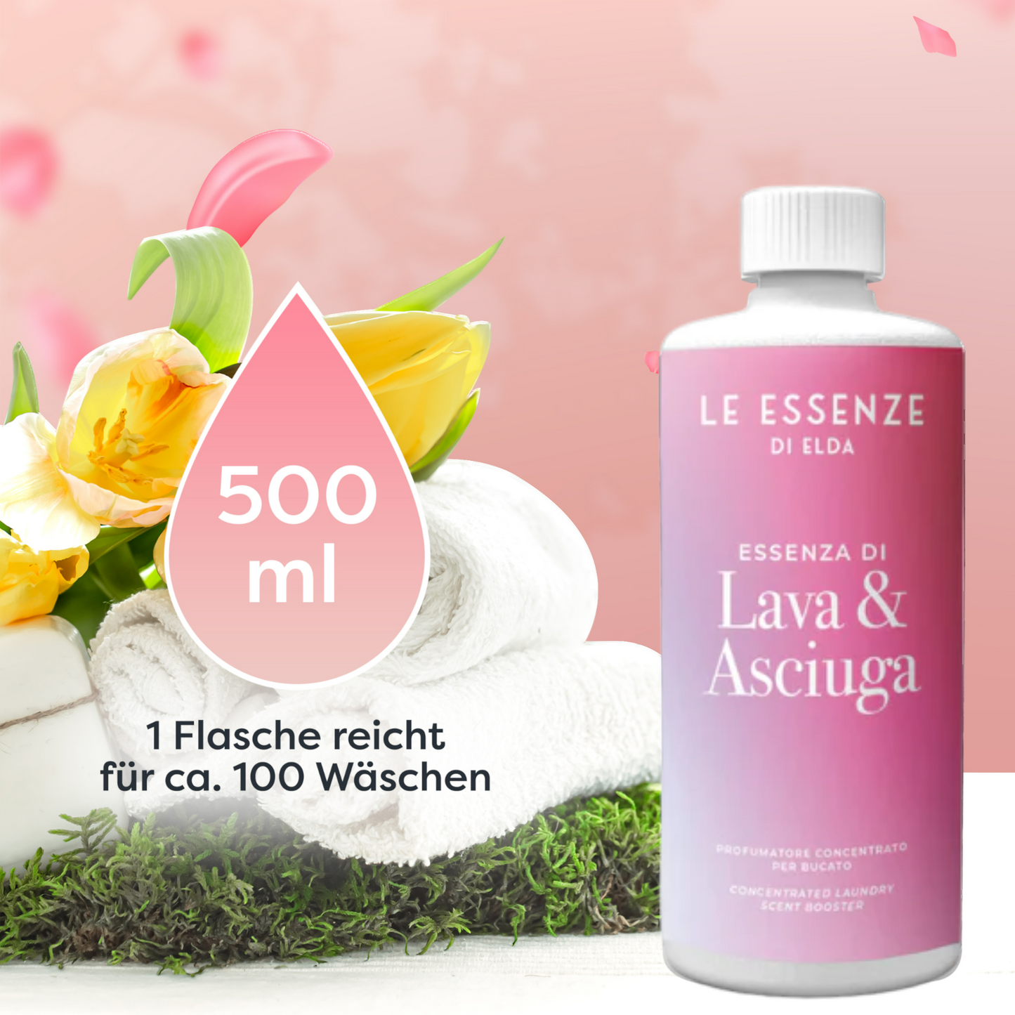 Lava & Asciuga Wäscheparfüm 500 ml von Le Essenze di Elda bei Waschparfüm24, intensiver Frischeduft, sorgt für langanhaltende Duftwirkung in Wäsche und Wohnräumen.