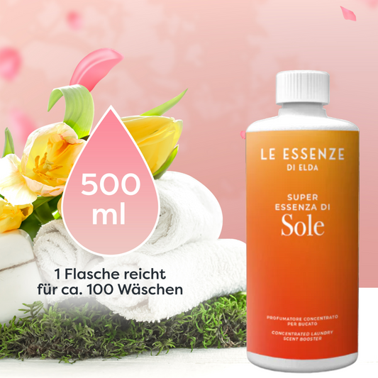 Sole Wäscheparfüm 100 ml von Le Essenze di Elda bei Waschparfüm24, sommerlicher Duft, allergikerfreundlich und ideal für langanhaltend duftende Wäsche.